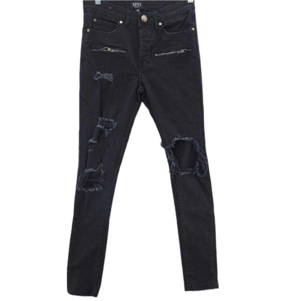 Boohoo Black Distressed Skinny Jeans for Men
